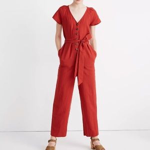 Madewell Linen-Cotton Pleat-Sleeve Jumpsuit size 2